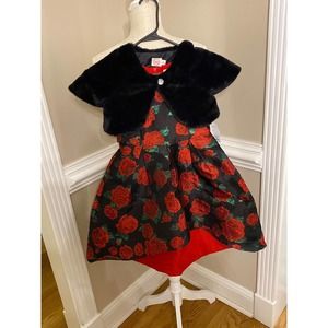 Wonder Nation Girls Holiday Christmas Dress with Faux Fur Shrug Size 6